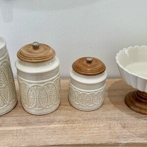 Pier 1 ceramic Canister Set and bowl
